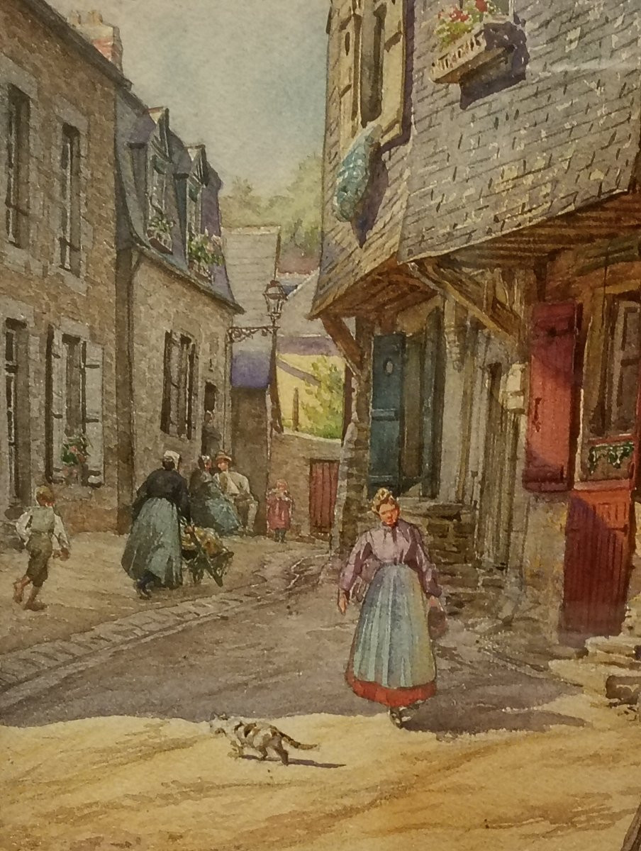 Watercolor Ernest Jean Marie Millard De Bois Durand Landscape City Of Fougères Brittany Painting-photo-2