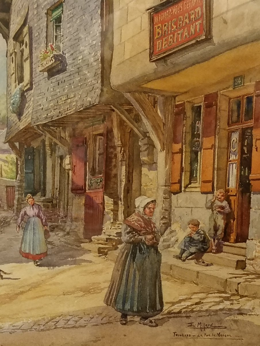 Watercolor Ernest Jean Marie Millard De Bois Durand Landscape City Of Fougères Brittany Painting-photo-3