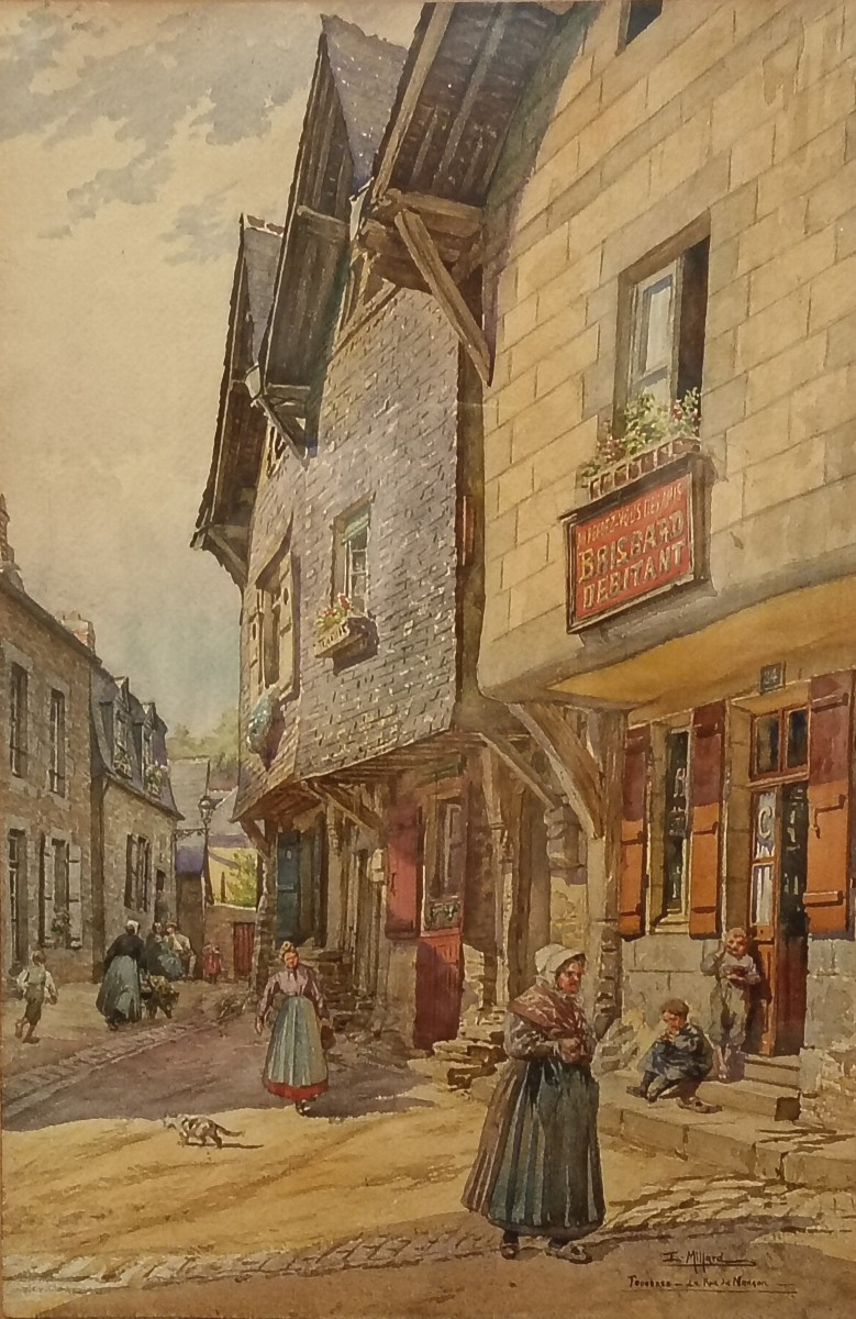 Watercolor Ernest Jean Marie Millard De Bois Durand Landscape City Of Fougères Brittany Painting