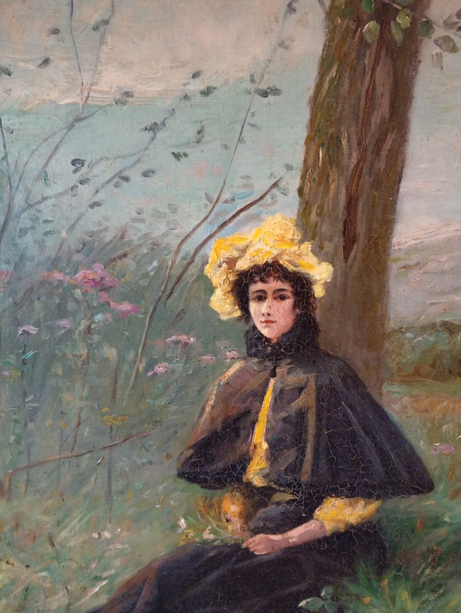Gaston De Monnecove Painting Portrait Of Elegant Belle Epoque Fashion Painting Late 19th Century-photo-3