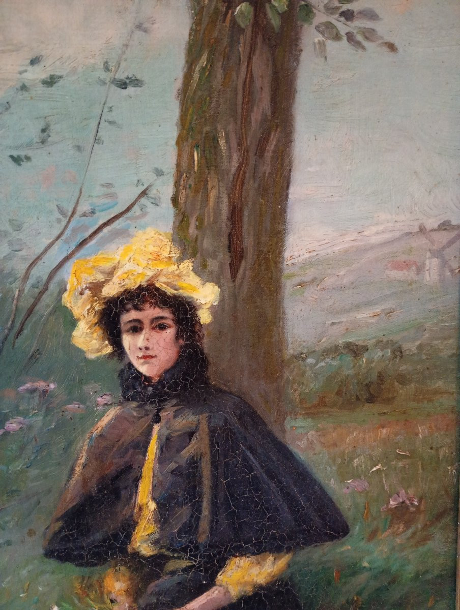 Gaston De Monnecove Painting Portrait Of Elegant Belle Epoque Fashion Painting Late 19th Century-photo-4