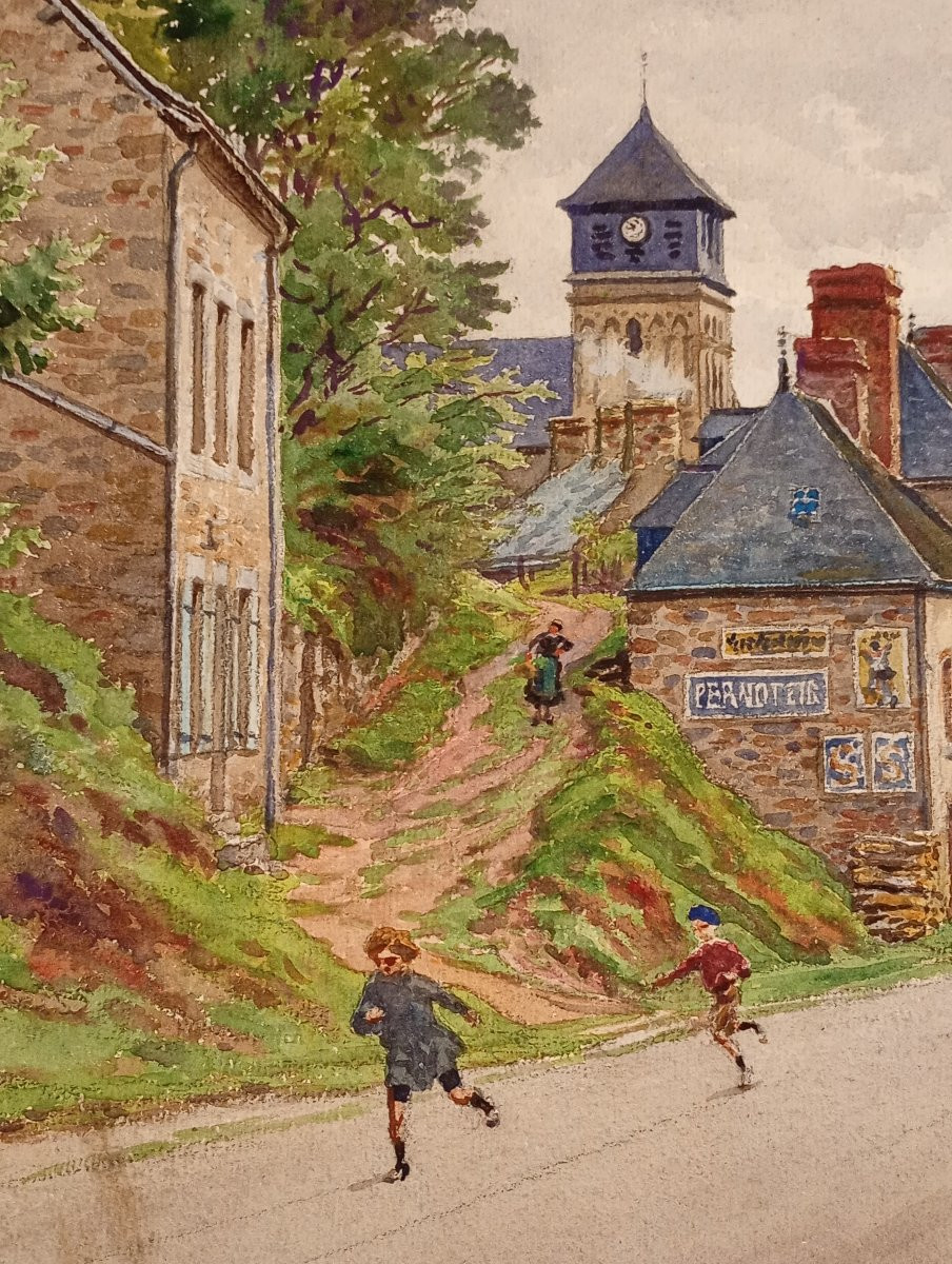 Watercolor Ernest Jean Marie Millard De Bois Durand Painting Town Of Chailland In Mayenne-photo-2