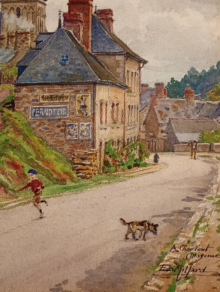 Watercolor Ernest Jean Marie Millard De Bois Durand Painting Town Of Chailland In Mayenne-photo-3