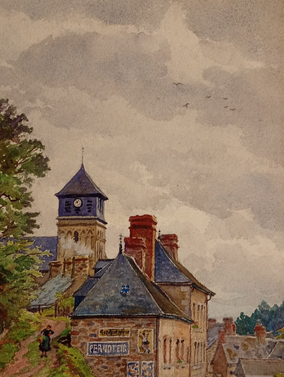 Watercolor Ernest Jean Marie Millard De Bois Durand Painting Town Of Chailland In Mayenne-photo-4