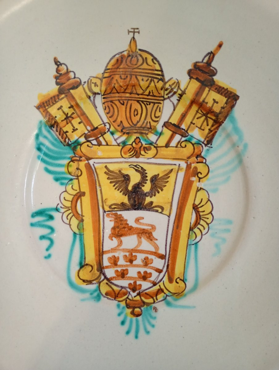 Plat faience armoiries papales Innocent XI pape héraldique fin xvii 17eme siècle italie-photo-2
