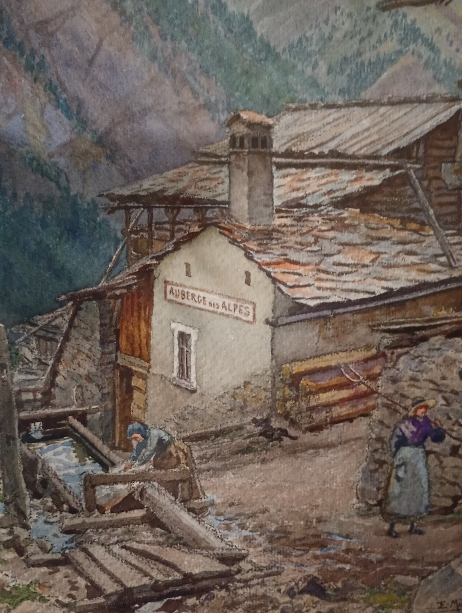 Aquarelle Ernest Jean Marie Millard de Bois Durand peinture saint Veran auberge des Alpes-photo-2