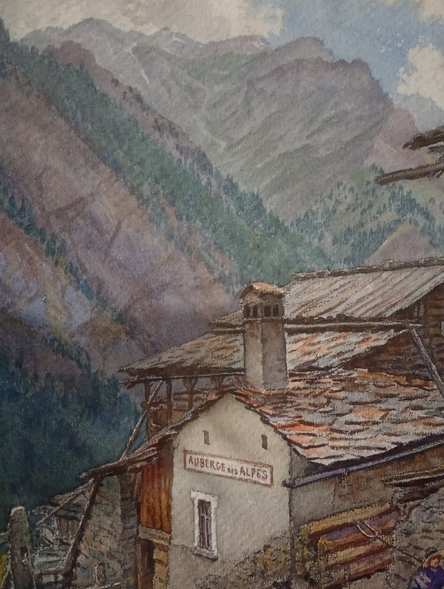 Aquarelle Ernest Jean Marie Millard de Bois Durand peinture saint Veran auberge des Alpes-photo-3
