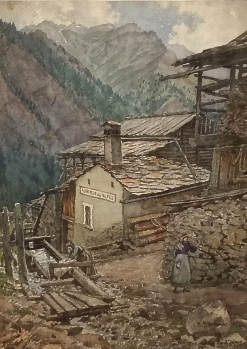 Aquarelle Ernest Jean Marie Millard de Bois Durand peinture saint Veran auberge des Alpes