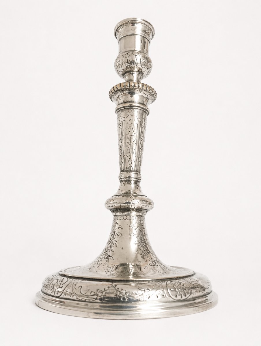 Pair Of Silver-plated Bronze Torch Candlesticks Louis XV Period 15 Antiques 18th Century-photo-3