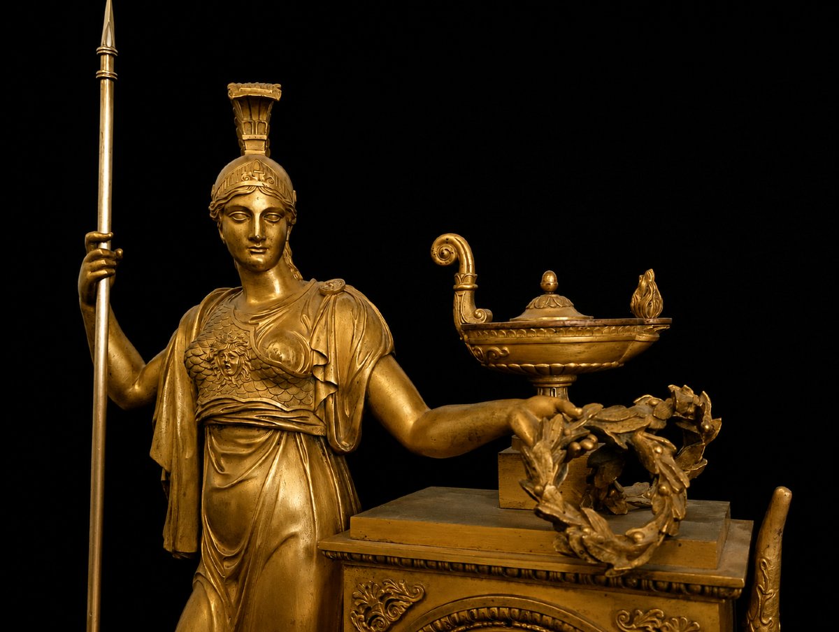 Restoration Period Clock Minerve Athena Gilt Bronze XIX 19eme Siecle-photo-2