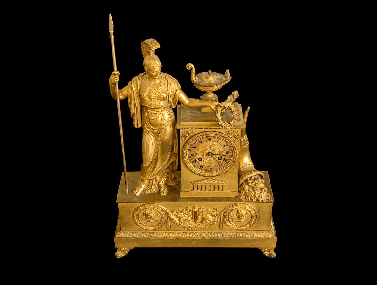 Restoration Period Clock Minerve Athena Gilt Bronze XIX 19eme Siecle