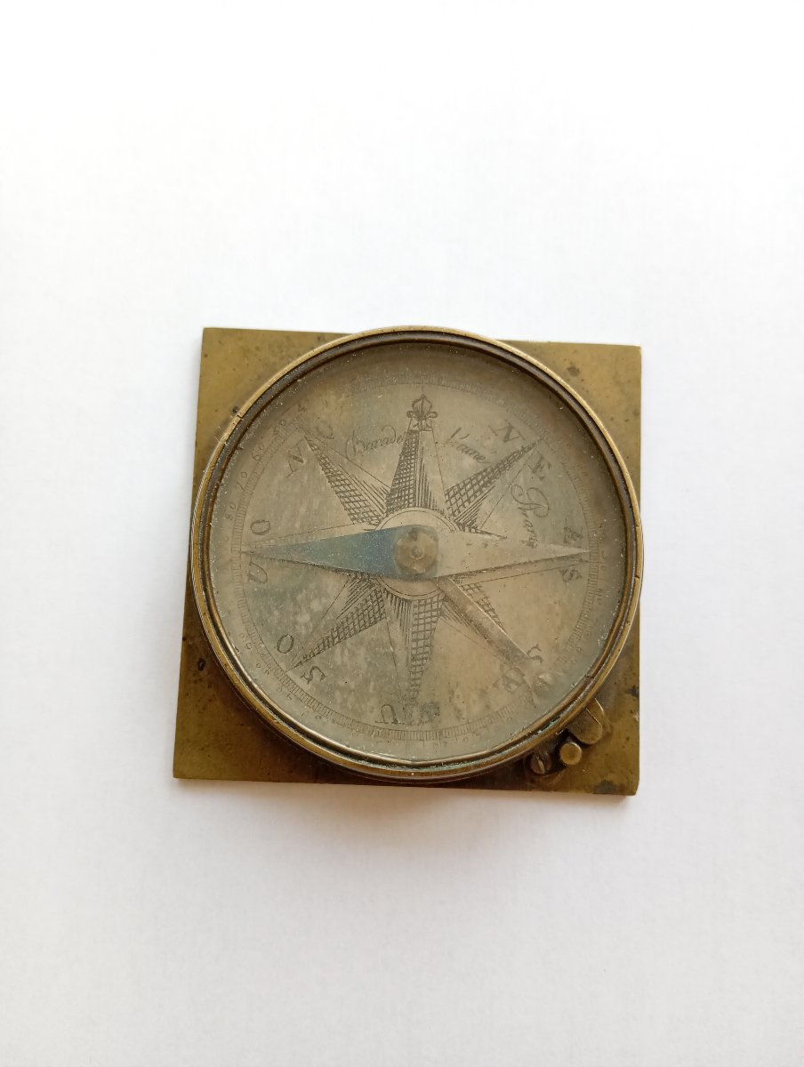 Bronze Compass Signed Baradelle Scientist Période 18th Century XVIII