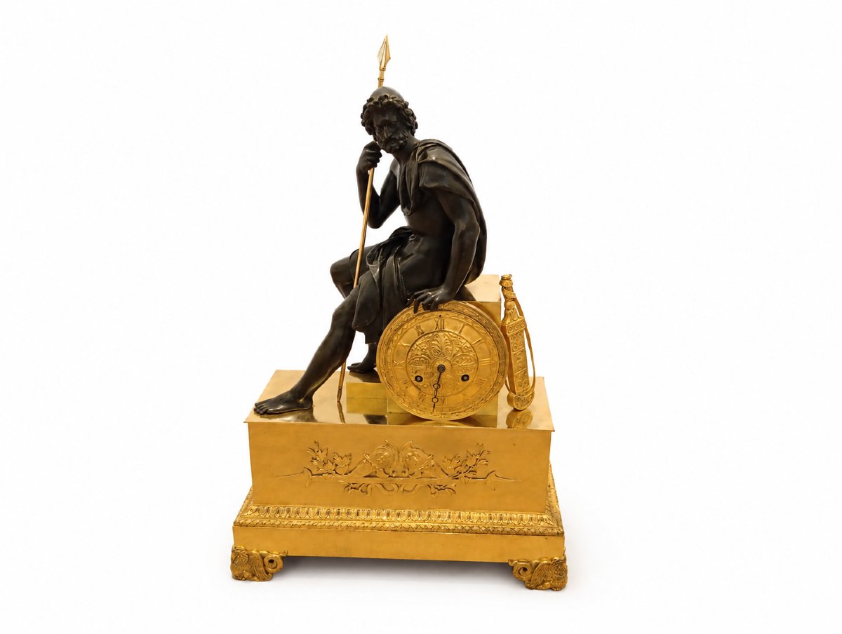 Ulysse Clock, Gilded Bronze, Restoration Period, 19th Century