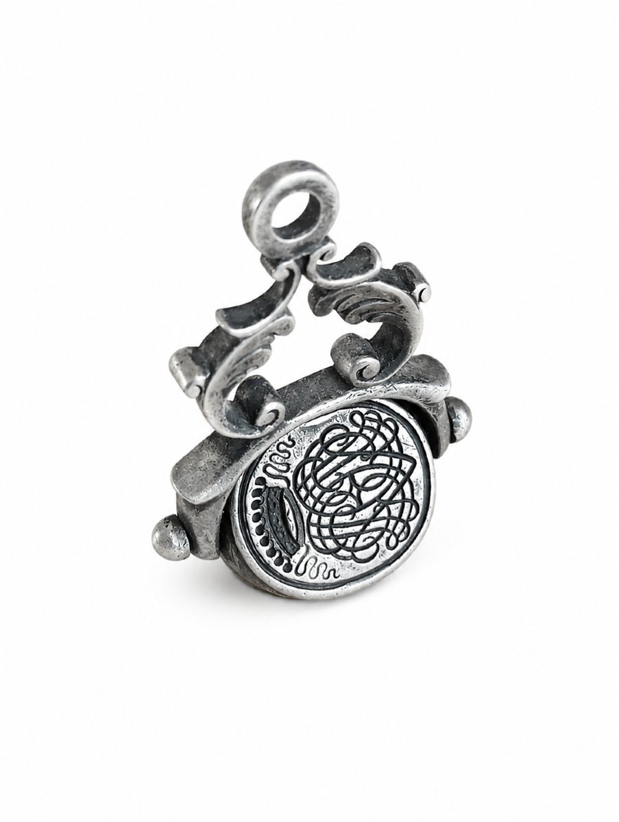Rare 18th-century Triple Silver Seal Or Seal With Rotating Noble Coat Of Arms -photo-4