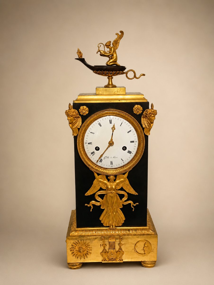 Pendule borne bronze doré epoque empire début 19eme xix siecle Claude Galle-photo-2