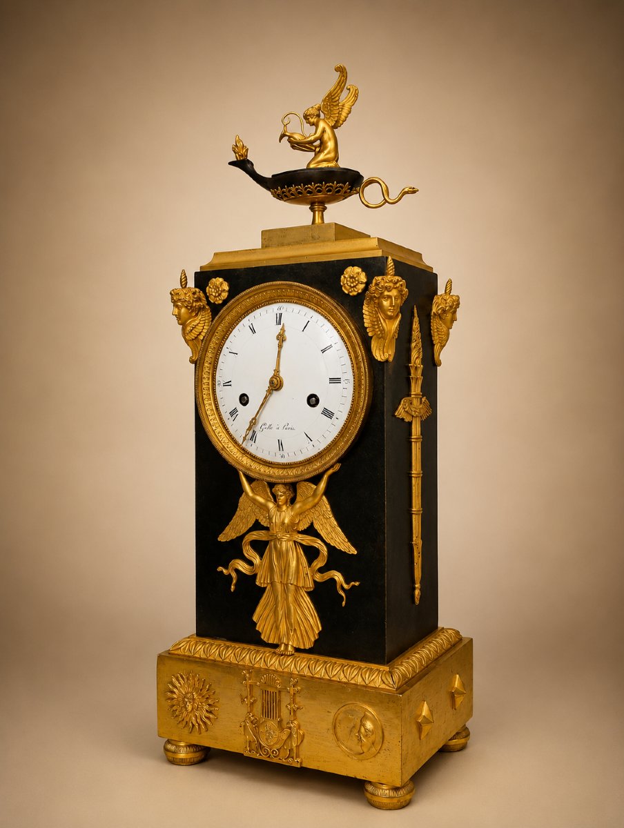Pendule borne bronze doré epoque empire début 19eme xix siecle Claude Galle