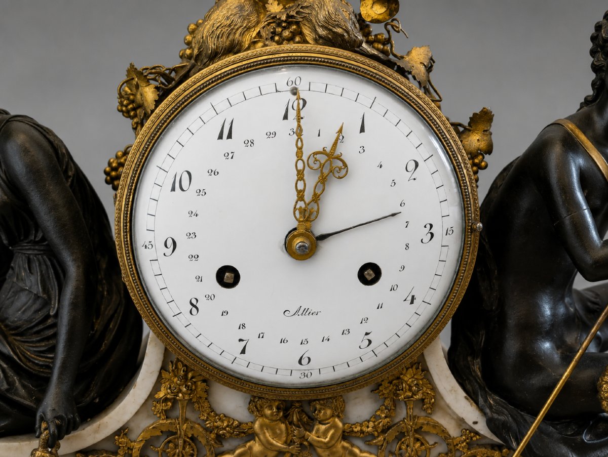 Large Bronze Mantel Clock From The Revolutionary Period, Post-louis XVI, 16th–18th Centuries-photo-3