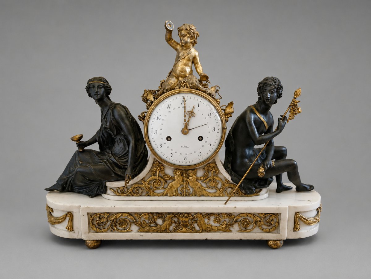 Large Bronze Mantel Clock From The Revolutionary Period, Post-louis XVI, 16th–18th Centuries