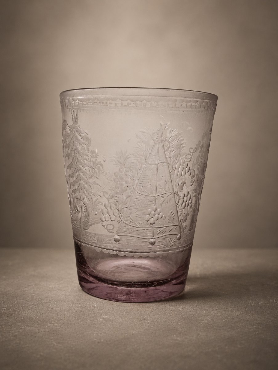 Hand-blown Glass Goblet Engraved With 18th-century Vineyard Scenes, Featuring Winegrowers And Grapes 