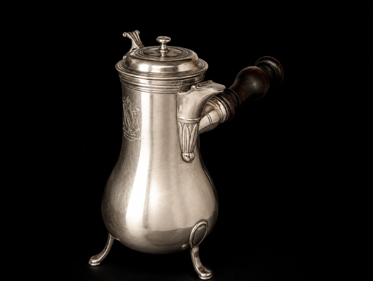 Cafetière verseuse doublé argent epoque louis xv 15 milieu 18eme xviii siecle armoiries blason-photo-2