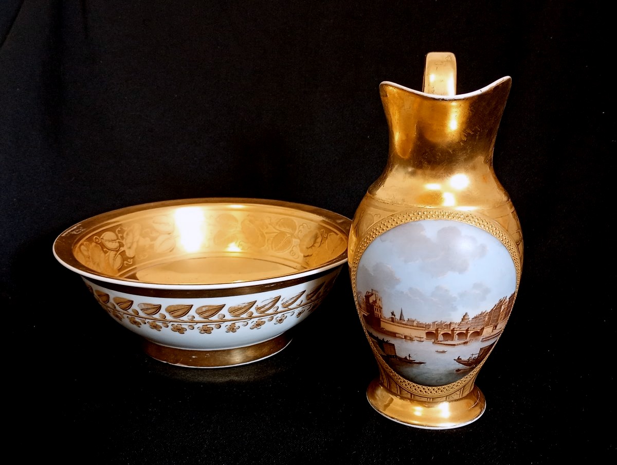 Porcelain Ewer And Basin, Porcelaine Old Paris, Louis-philippe-era Toiletries Set-photo-4