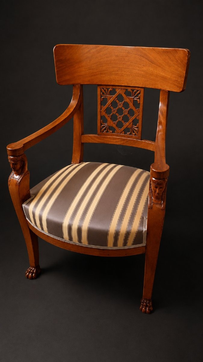 Fauteuil de bureau en acajou epoque retour d'Égypte empire début 19eme xix siecle