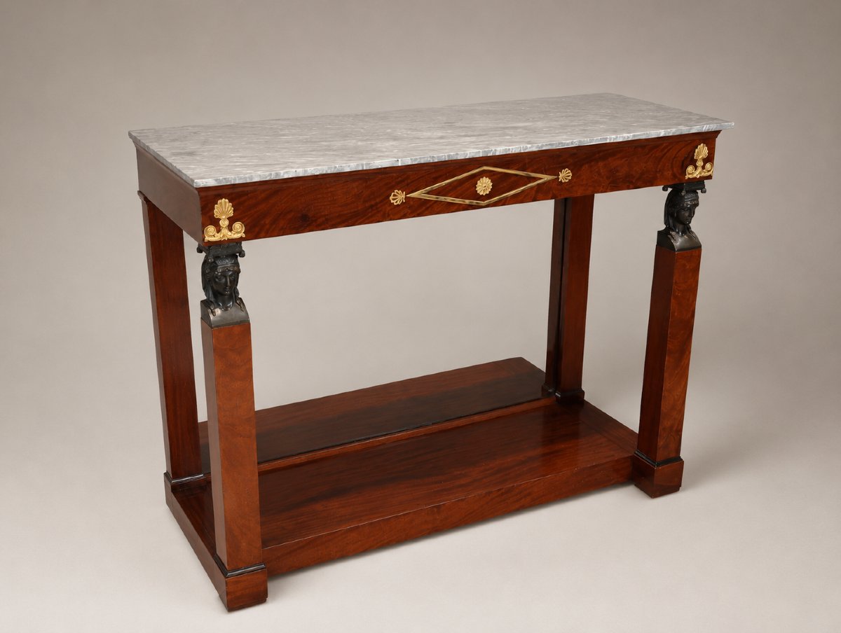 Empire-style Ceremonial Console Table In Flamed Mahogany, Napoleon I, Early 19th Century-photo-3