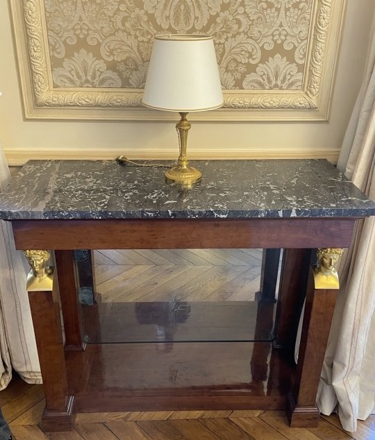 Empire-style Ceremonial Console Table In Flamed Mahogany, Napoleon I, Early 19th Century-photo-4