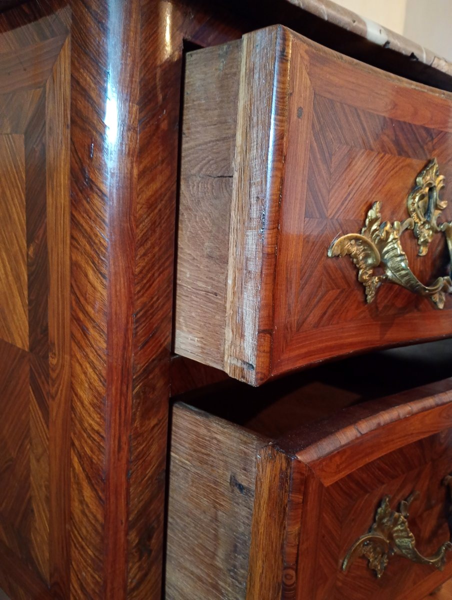 Jump-style Chest Of Drawers From The Transitional Period Between The Louis XV And 15th Styles, With Marquetry, 18th Century, Stamped-photo-3
