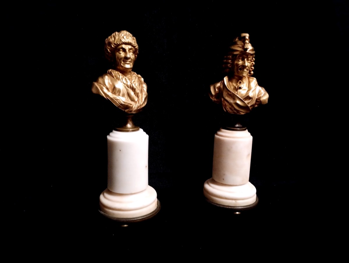 Pair Of Gilded Bronze Busts Of Voltaire And Rousseau, Louis XVI Period, 16th–18th Centuries, Age Of Enlightenment-photo-2