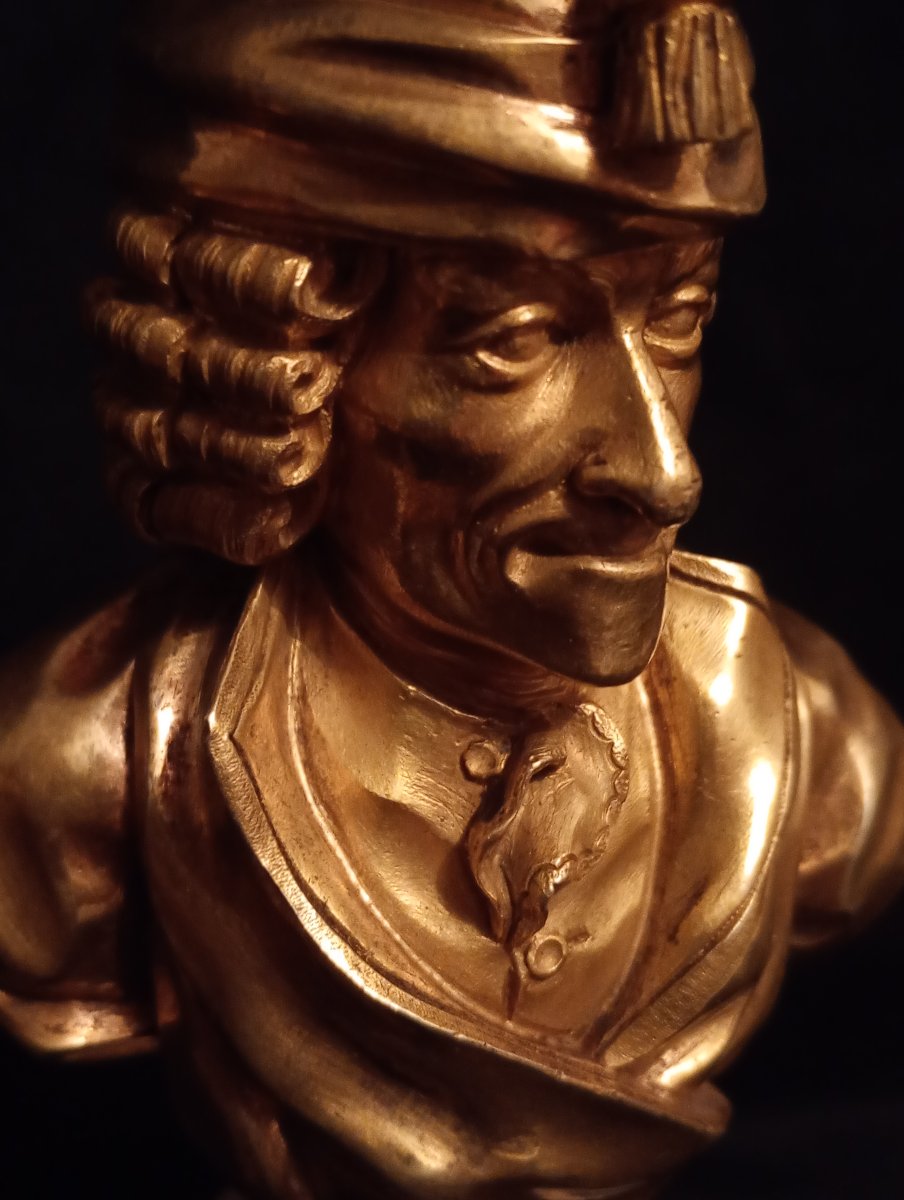 Pair Of Gilded Bronze Busts Of Voltaire And Rousseau, Louis XVI Period, 16th–18th Centuries, Age Of Enlightenment-photo-2