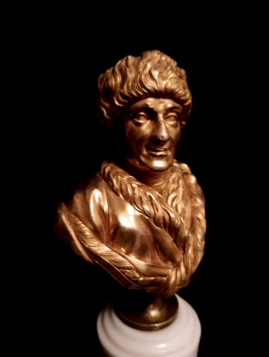 Pair Of Gilded Bronze Busts Of Voltaire And Rousseau, Louis XVI Period, 16th–18th Centuries, Age Of Enlightenment-photo-4