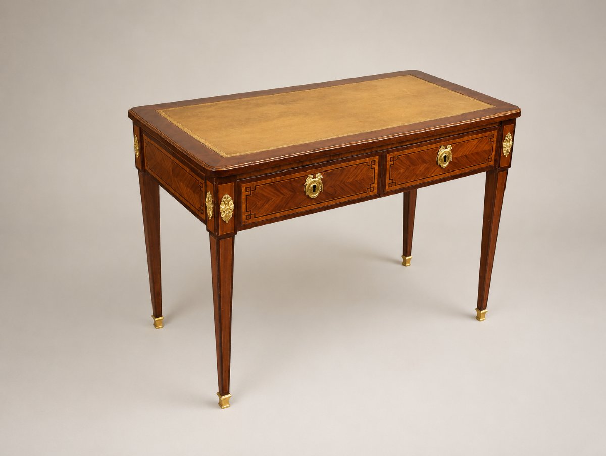 Bureau plat marqueterie d'époque Louis XVI 16 epoque xviiieme 18 siècle estampille-photo-2