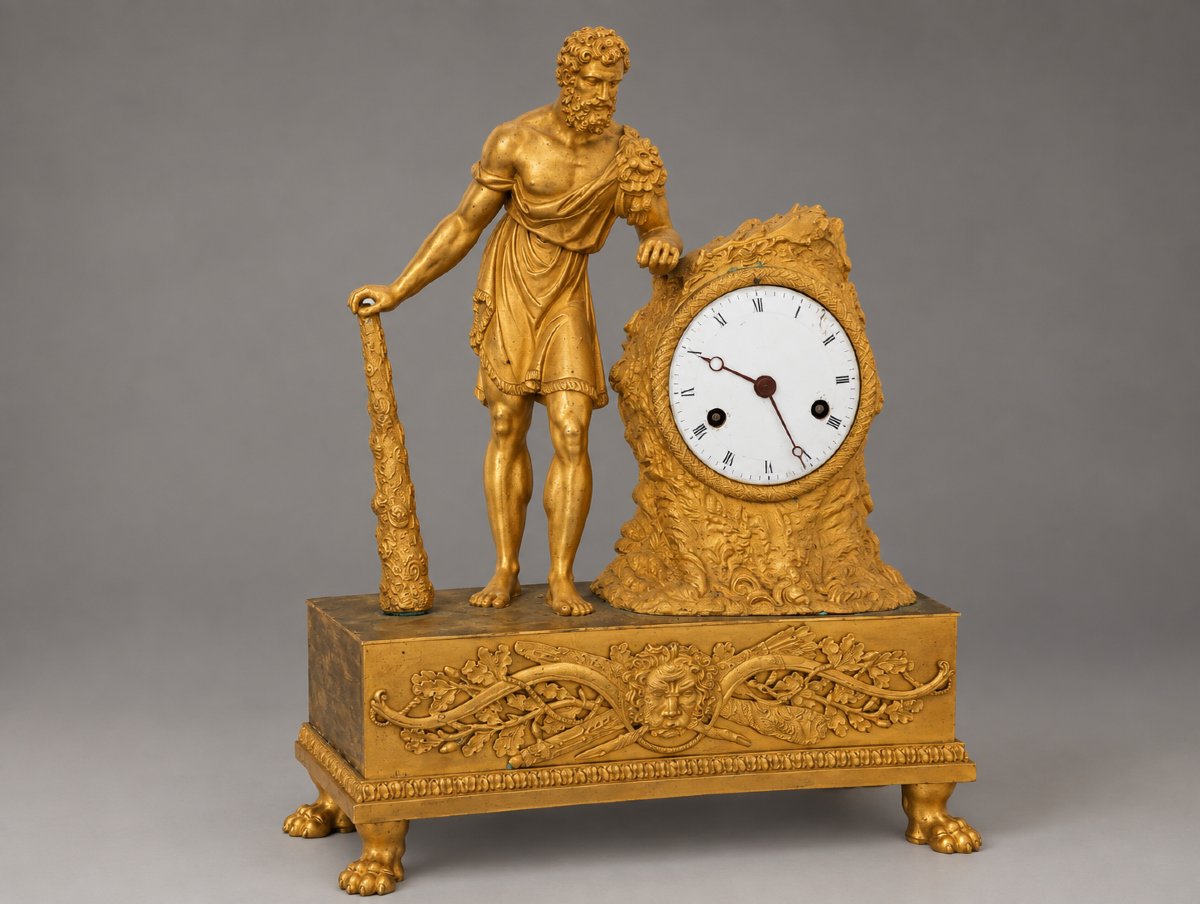 Pendule à poser en bronze doré à sujet mythologique, Hercule, epoque empire restauration-photo-2