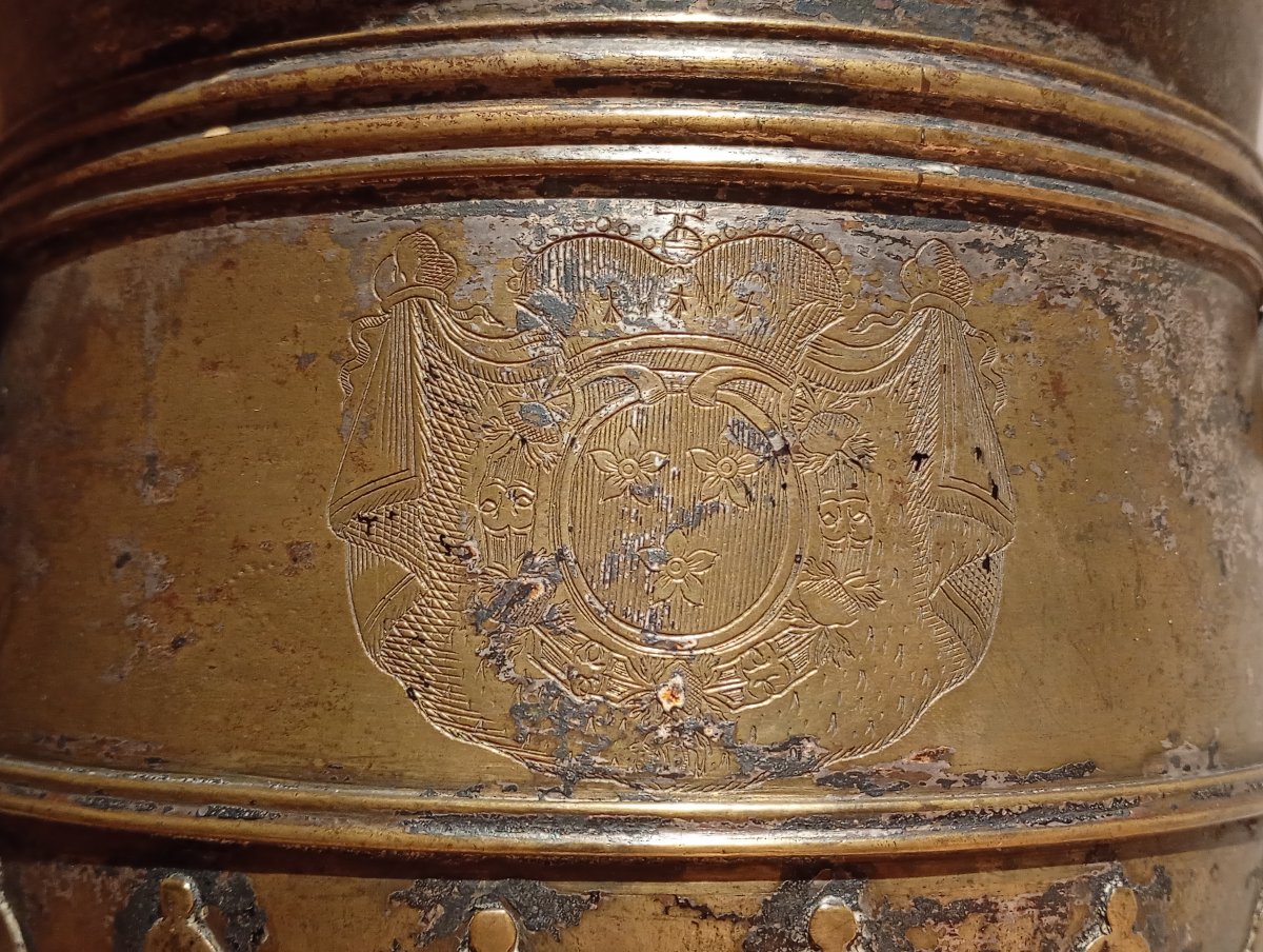 Seau à bouteilles rafraichissoir bronze argenté epoque louis xiv 14 régence armoiries blason-photo-2