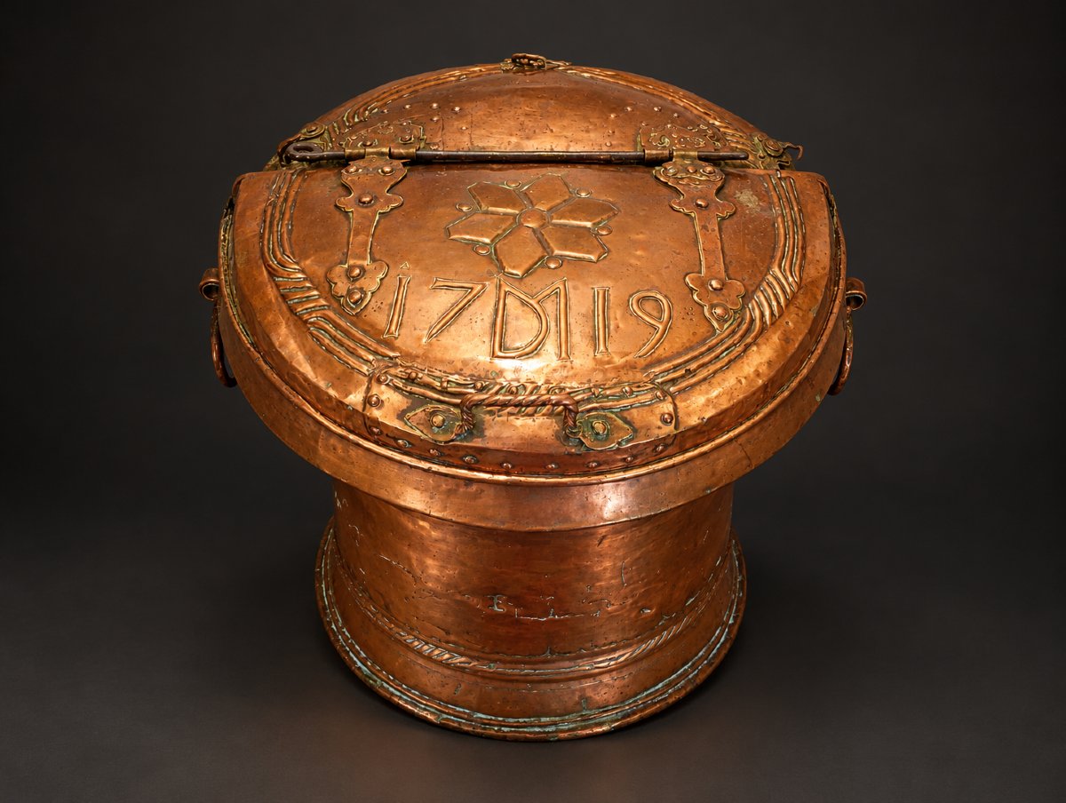 German Copper Fish Basin, Early 18th Century, Dinanderie, Castle Fountain 