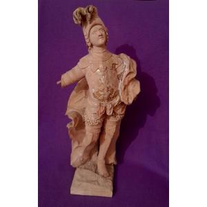 école Allemande Homme En Armure Epoque XVIIIeme Siecle Bois Doré  Statue sculpture saint relig 