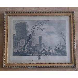 Gravure cuivre burin caprice architectural arc de triomphe estampe xviii 18eme siecle ruines