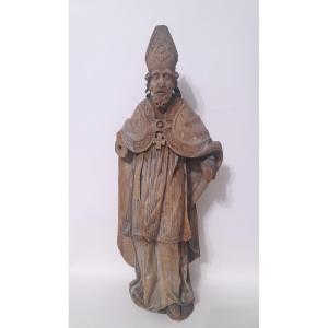 Saint Bishop Carved Wood Religious 18th 18th Century 