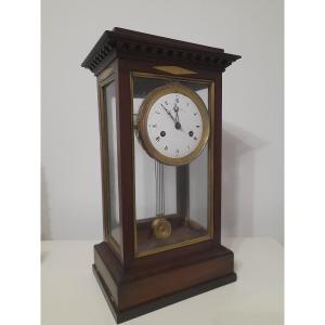 Pendule cage de cheminée d'époque directoire en acajou neoclassique 