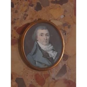 Oval Miniature Portrait Of A Man Of Quality From The Directoire Period, Late 18th-18th Century