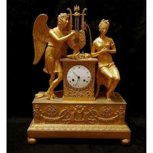 Gilt Bronze Clock, Empire Restoration Period, Signed Ravrio