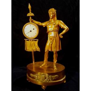 Pendule pendulette mouvement à coq bronze doré epoque empire restauration 