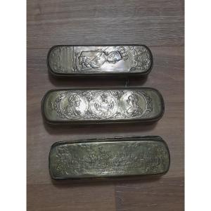 Set Of Three Dutch-german Brass Snuffboxes, Folk Art 