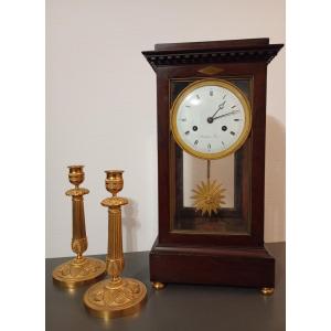 Pendule cage cheminée en acajou epoque directoire regulateur
