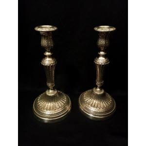 Paire de flambeaux en bronze argenté epoque Louis xvi 16 bougeoirs xviii 18eme siecle