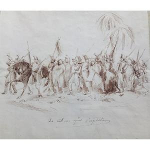 Dessin expédition militaire algerie militaria monarchie de juillet charles x 10 orientalisme
