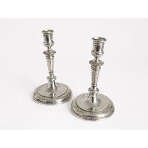 Pair Of Silver-plated Bronze Torch Candlesticks Louis XV Period 15 Antiques 18th Century