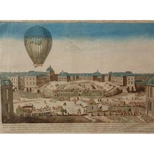 View Of The Royal Palace Of Versailles From A Hot-air Balloon: Marie Antoinette, 18th-century Engraving