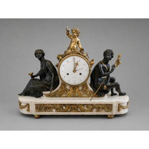Grande pendule de cheminee bronze epoque révolutionnaire post Louis xvi 16 xviii 18eme siecle